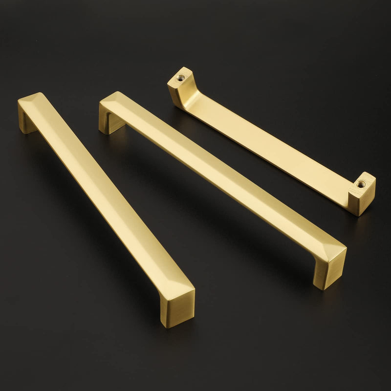 Haidms 5 Pack Gold Cabinet Handles 6-5/16 Inch(160mm) Hole Center Soild Zinc Alloy Brushed Gold Cabinet Pulls Kitchen Drawer Pulls Cupboard Hardware for Kitchen 6-1/4 inch Hole Center