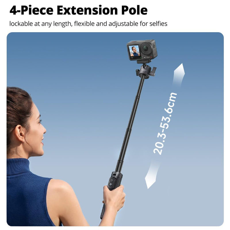 Ambitful Bluetooth Tripod Selfie Stick, Magnetic Mount for DJI Osmo（DT05B | 8-21.4inch in Extendable,2-in-1 Tripod and selfie stick For DJI Osmo Action Cameras,360 ball head, 1.5kg load DT05 DT05B Compact