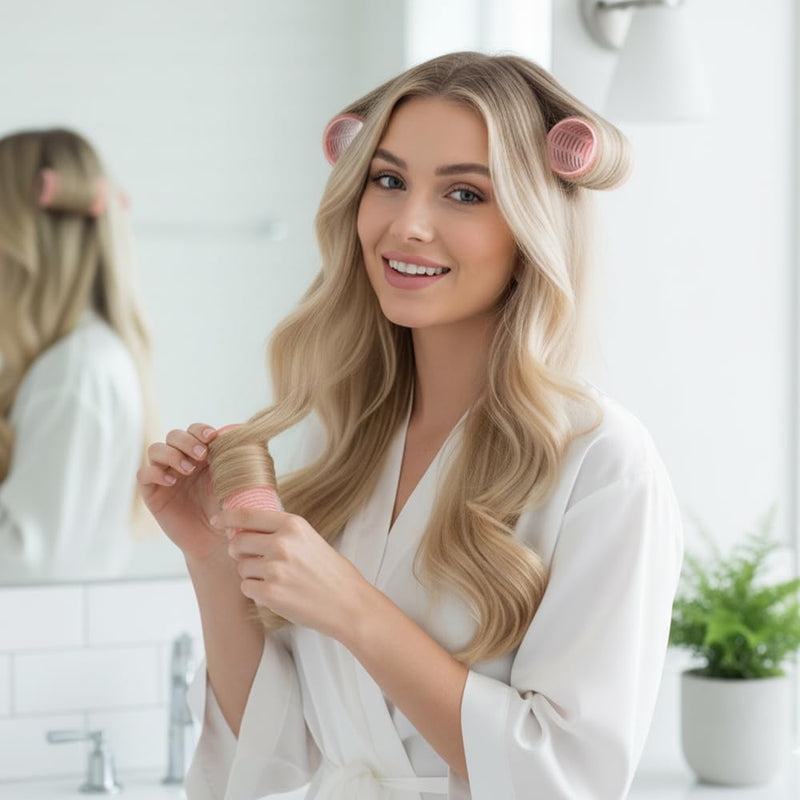  [AUSTRALIA] - Hair Rollers,Rollers for Hair Volume,6PCS Salon Velcro(Pink Green) | for Hairs with 3 Sizes, Self Grip Curls Rollers Set ,DIY Curling Tool Curls and Styling of LongHair, ShortHair Bangs Pink Green