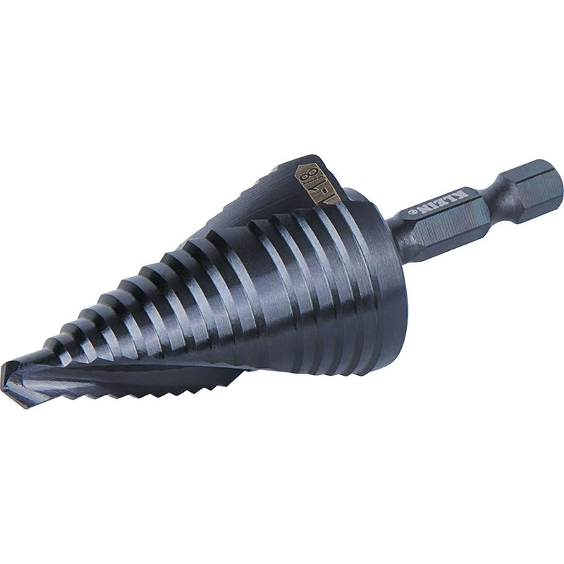 Klein Tools QRST11 Step Drill Bit, Quick Release Spiral Double-Fluted, 7/8 to 1-1/8-Inch, Hex Shank, Cut Steel, Wood, Plastic, Aluminum