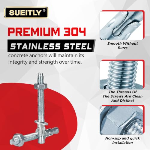 3/8" x 4" Wedge Anchor Bolts for Concrete, Zinc Plated Expansion Anchors for Brick, Block and Masonry Applications, 10 Pack 3/8" x 4"
