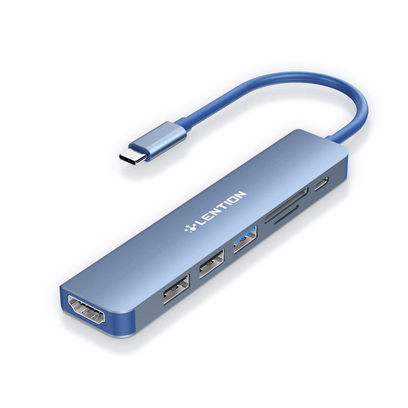 LENTION USB C Hub with 100W Charging, 4K HDMI, Dual Card Reader, USB 3.0 & 2.0 Compatible 2023-2016 MacBook Pro, New Mac Air/Surface, Chromebook, More, Stable Driver Adapter (CB-CE18,Blue) Blue