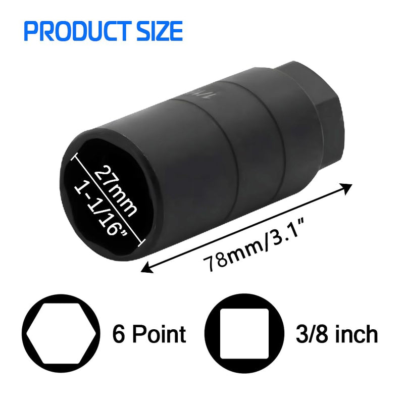 A ABIGAIL Oil Pressure Switch Socket, 1 1/16'' x up to 2-5/8'', Fits 3/8'' Drive or 1 1/8'' Hex, High Performance Chrome Molybdenum, Black Oxide Finish, Model A7646F