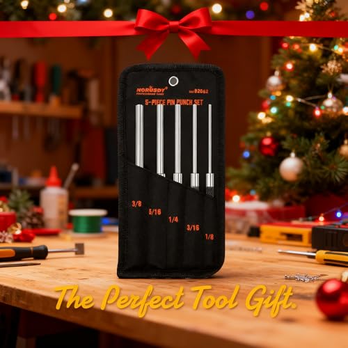 HORUSDY 5-Piece Roll Pin Punch Set, 8-Inch Carbon Steel Pin Punch Tool Kit (1/8" to 3/8") with Storage Pouch for Gunsmithing, Watch & Jewelry Repair 5PC Long Roll Pin Punch Set