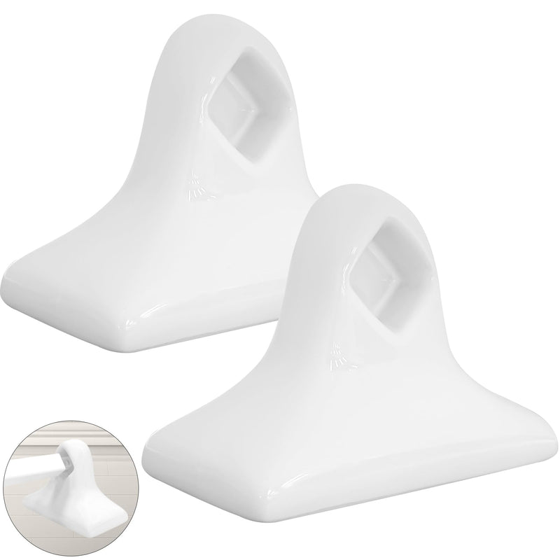 IWIWE 2 Pcs White Ceramic & Porcelain Towel Bar Brackets - Vintage Retro Towel Rack Post Holder | Mid Century Modern Bathroom & Kitchen Accessory, Flat Back, Rod Not Included