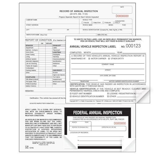 J. J. Keller Record of Annual Inspection Form with Inspection Label10-Pack 10-pack