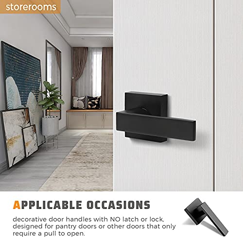 KNOBWELL 2 Pack Modern Dummy Lever Door Handle, Keyless Interior Door Dandle Set, for Closet or French Doors, Matte Black (Only Single Side Use) Half Dummy(One side, Screw inside)