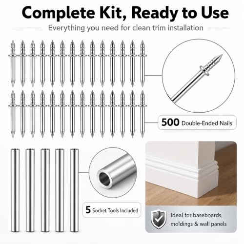 500-Pack Invisible Double-Ended Nails, Mark-Free Fixing Screws for Installing Solid Wood Baseboards, Decorative Moldings, and Wall Panels, Double-Sided Fixing Design for Seamless Installation.
