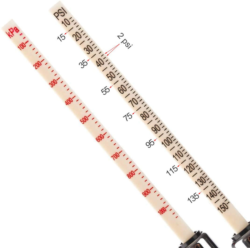 CZC AUTO Tire Pressure Gauge, Straight-on Foot Dual Head Chucks Auto Service Gage, Heavy Duty Air Gauge 10-150PSI 100-1000KPa for Car Truck RV Van (1 Pack, Silver) 1