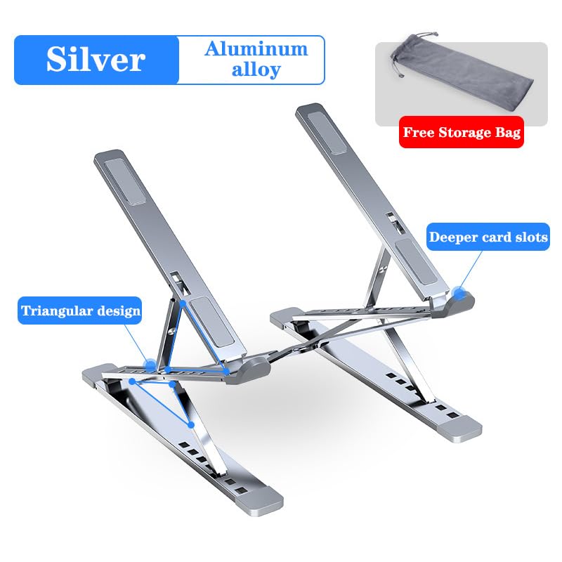 Adjustable Laptop Stand for Desk Portable Notebook Stand Aluminum Computer Holder for Desk Compatible with Lenovo，MacBook Air Pro, Dell XPS, HP，All 10-17.3‘’ Laptops-Silver