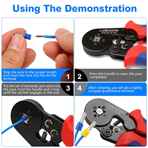 Ferrule Crimping Tool Kit, CNAODUN for AWG 23-7 with 1900PCS Wire Ferrules Terminals Self-Adjustable Ratchet Wire Ferrule Crimper Ferrule Crimping 6-4A