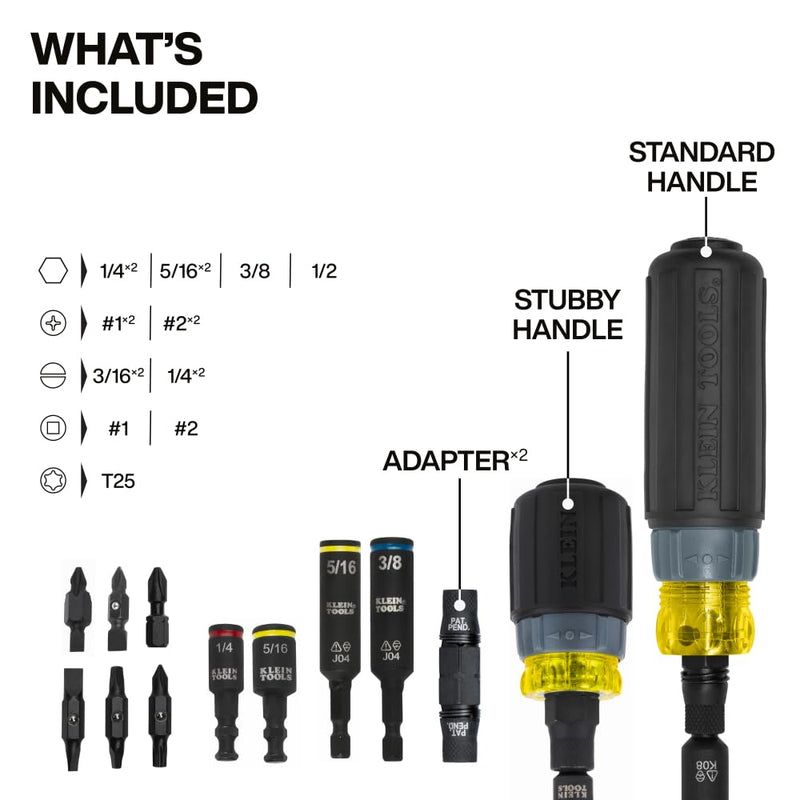 Klein Tools 80191 KNECT (S) Impact-Rated Multi-Bit Screwdriver Set, 11-in-1 and 7-in-1 Ratcheting Drivers with Phillips, Slotted, Square, Torx Tips, Nut Drivers, and Stubby 2-Piece Kit