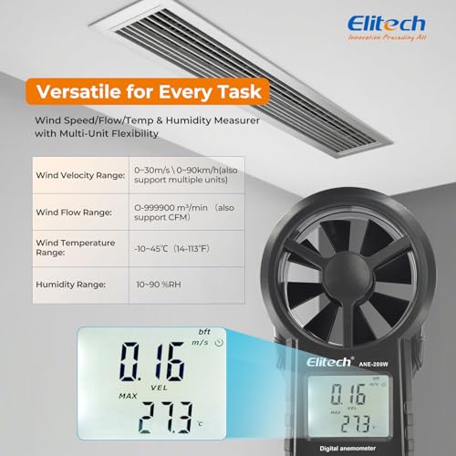 Elitech ANE-200W HVAC Anemometer, Air Flow & Temp Meter with Bluetooth US-ANE