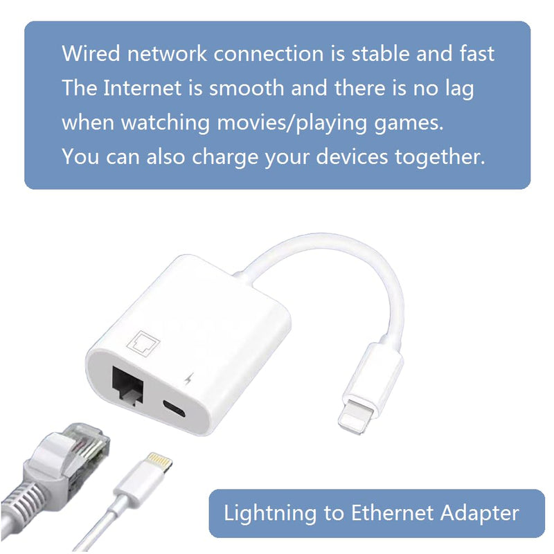 Lightning to Ethernet Adapter with Charging Port,RJ45 Ethernet LAN Network Adapter for iPhone/1Pad/iPod Supports 100Mbps,Plug and Play