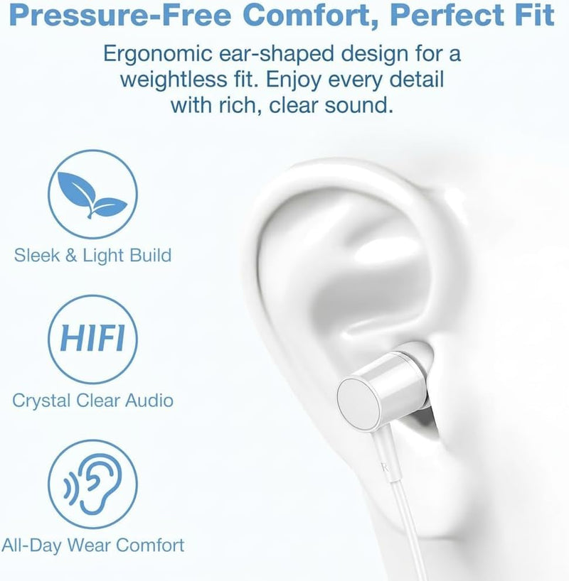 2-Pack Wired Earbuds with Mic and Volume, 3.5mm Stereo in-Ear Headphones, Noise-Isolating for Music, Calls, Gaming & Video Chat, Compatible with Computer and Tablet, Black/White