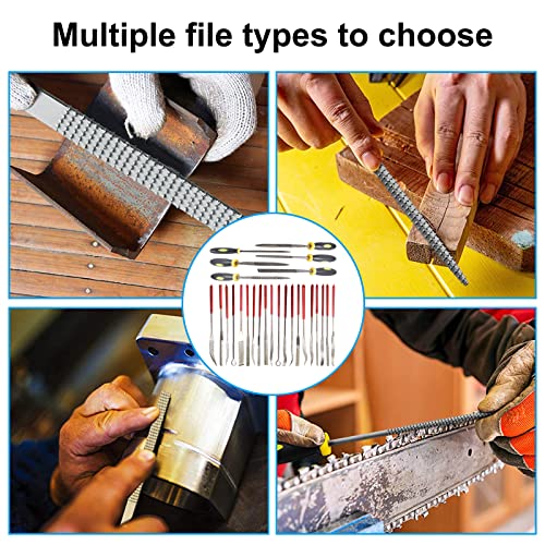 26Pcs File Set: 6Pcs 160mm Wood Rasp Hand Metal Tools + 10Pcs 160mm Mini Diamond Needle Files + 10Pcs 140mm Mini Diamond Riffler Set for Metal, Wood, Plastic, Jewelry 4*160