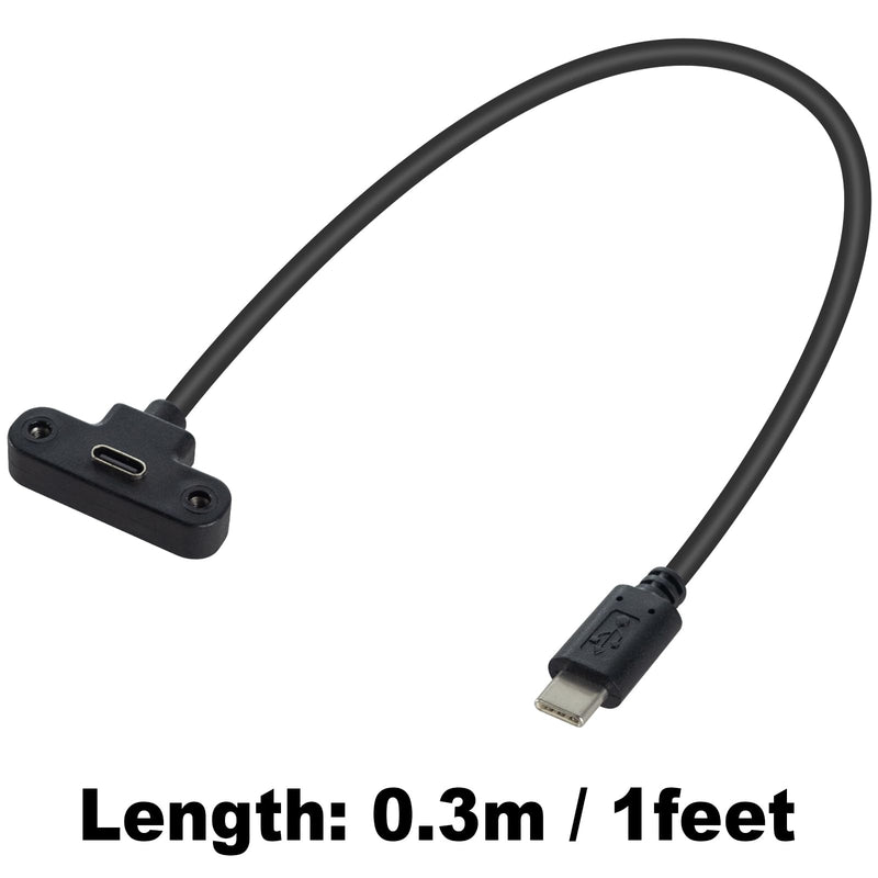 Duttek 90 Degree USB C Extension Cable Short 1FT, Right Angle USB C Female to Male Adapter Cable, Type C Panel Mount for Laptop, Tablet and Mobile Phones 1Pack