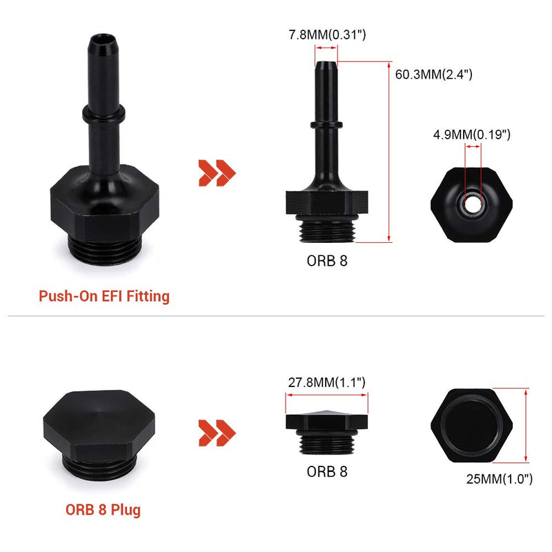 Black Aluminum Fuel Rail with Oil Gauge Kit Compatible with Honda Civic Acura RSX K20 K24 Engines