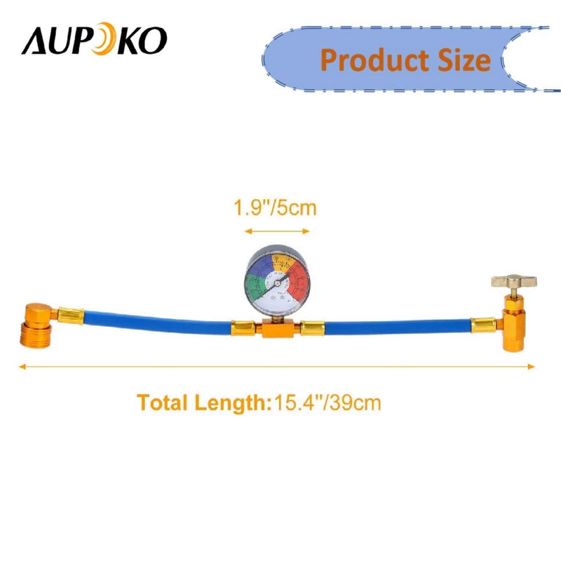 R134A AC Refrigerant Charge Hose Kit, 1/2’’ Self-Sealing Valve Can, and Recharge Hose with Pressure Gauge, Fits for Car AC Air Conditioning Refrigerant