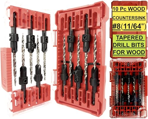 FTG USA 10 Pc #8 (11/64") Countersink Drill Bit Set with Tapered Drill Bits Same Sort 10 Pc
