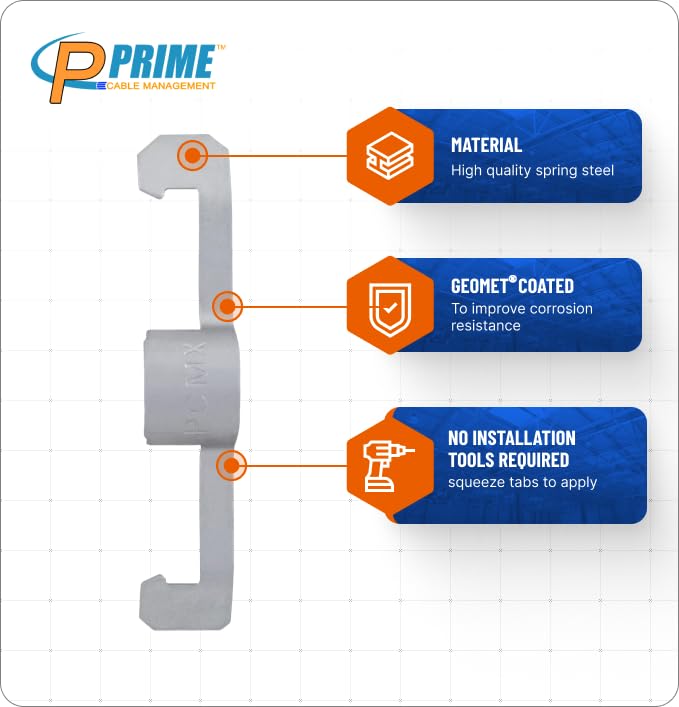Conduit Cable Support Clip to Ceiling Wire, Threaded Rod & Flanges. Heavy Duty Spring Steel Clip / 100 Pack