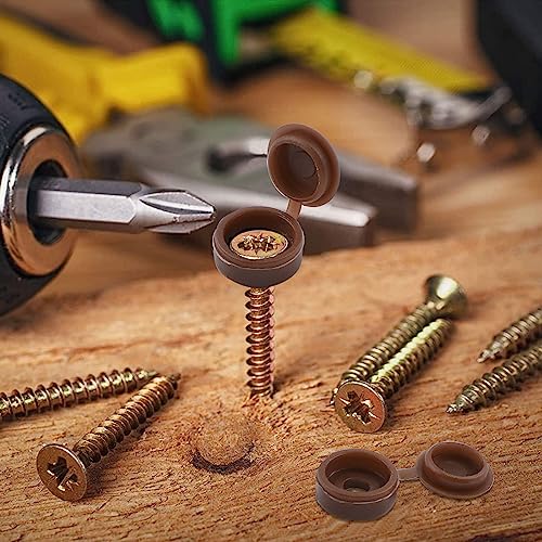 INCREWAY Screw Covers, 100pcs Plastic Screw Cap Dark Brown Assortment Set Hinged Fold Over Caps Rubber Dust Washer Flip M3