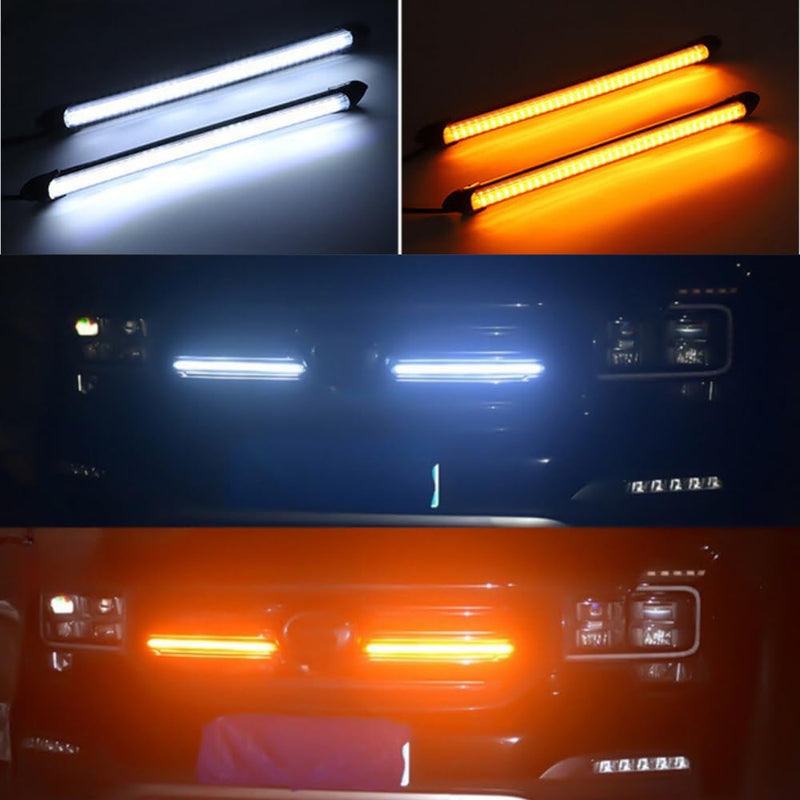 Yolu 2Pcs Flexible LED Daytime Running Light with Starter Scanning Dual-Color Streaming Turn Signal Indicator Light Universal fit 12V vehicles (6.69") 6.69"