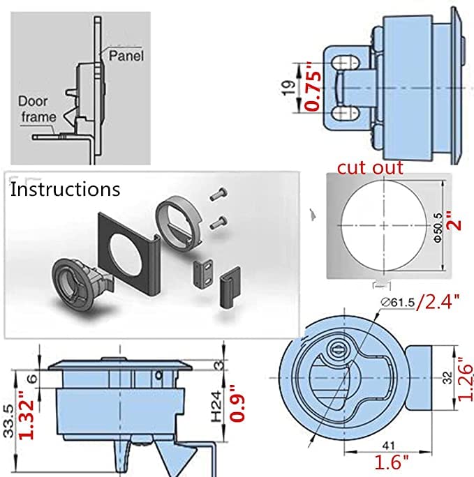 WJSKDQ 4PCS Boat Hatch Handle Round Boat Latches Flush Pull Slam Latch for Boat Hatch Lock Keyed Lock Black