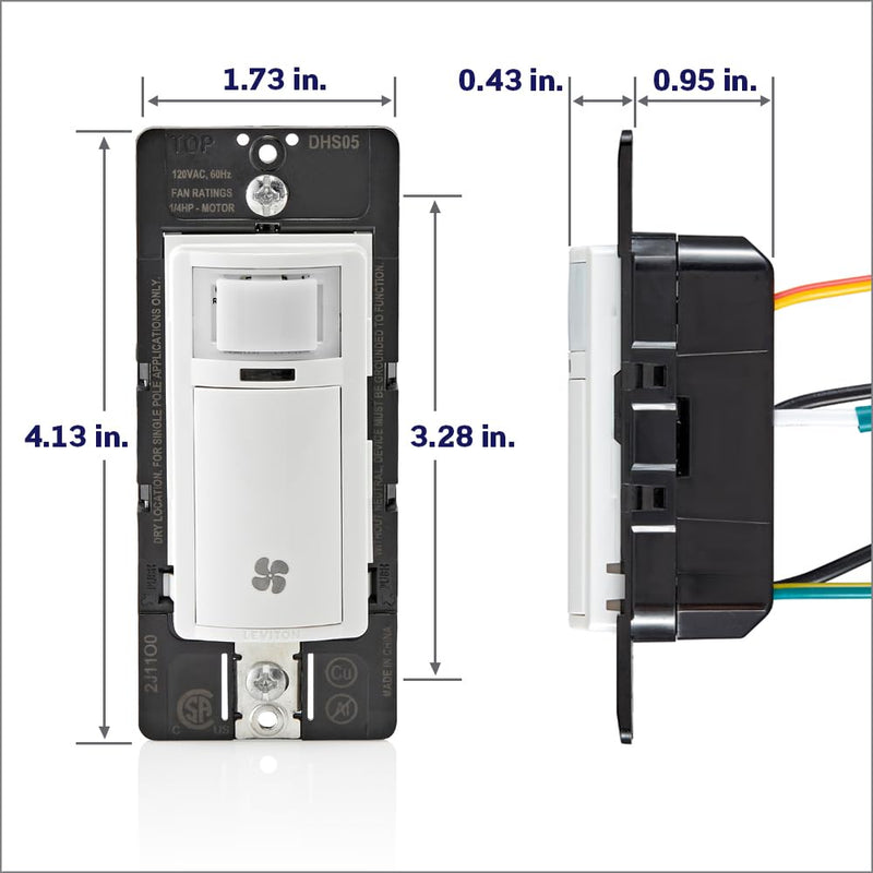 Leviton Humidity Sensor Switch for Bathroom Exhaust Fan, Automate Ventilation, Air Circulation, Moisture Control, ¼ HP, Single Pole, DHS05-1LT, Light Almond