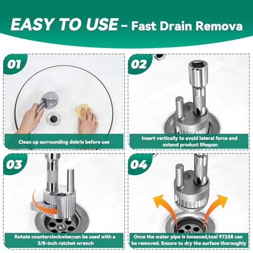 97258 Tub Drain Removal Tool with 3/8" Drive Ratchet Wrench