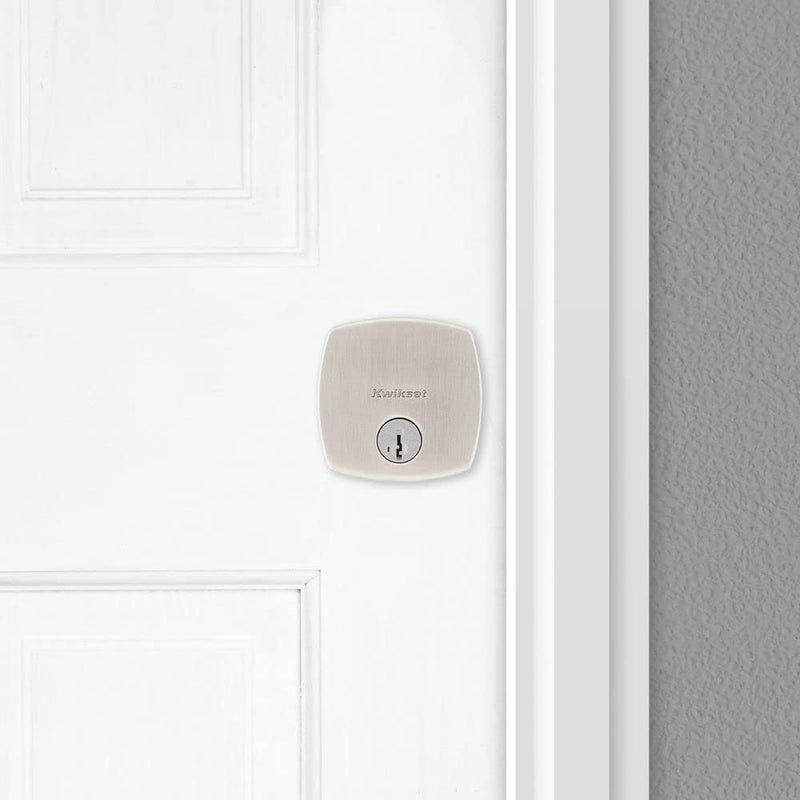Kwikset Midtown Deadbolt Lock, Satin Nickel Modern Exterior Keyed Front Entry Door, Pick Resistant SmartKey Rekey Security, Single Cylinder Dead Bolt, with Microban Protection