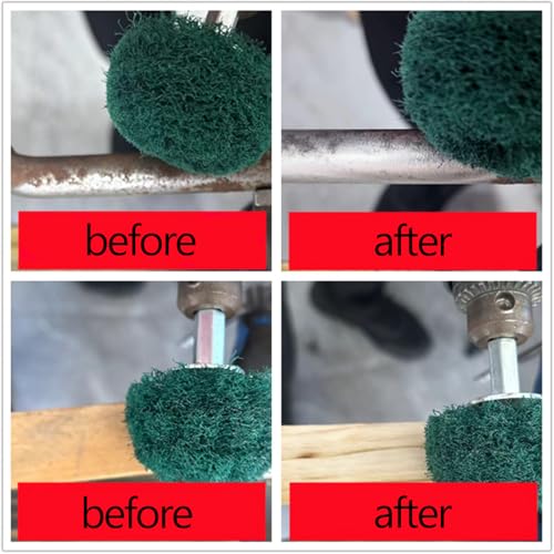 Scouring Pads Non Woven Abrasive Drill Cleaning Kit, 6 Pcs Abrasive Buffing Polishing Wheel Drill Attachment Set, 3 Green and 3 Red