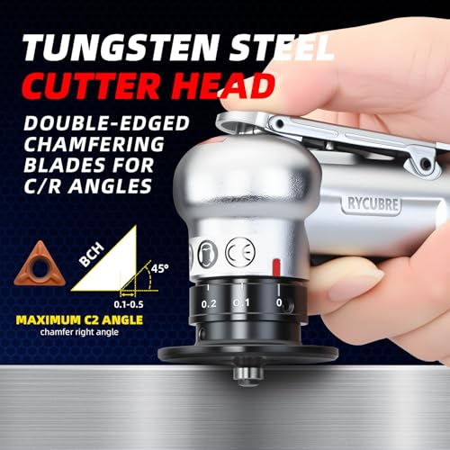 Pneumatic Chamfering Tool Handheld, Mini Air-Powered Chamfering Machine with 4 C-Blades (2 Pre-Installed), 45° Right-Angle Trimming, 1/4 Inch Air Inlet for Metal, Wood Beveling & Deburring Silvery White