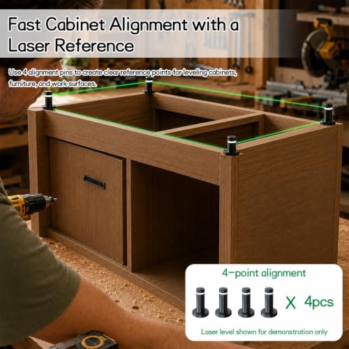 Alignment Pins for Cabinets & Furniture Assembly, Weighted Laser, Leveling Tool for Kitchen Installation, Woodworking & DIY Furniture, Precision Cabinet Setup, 4-Pack