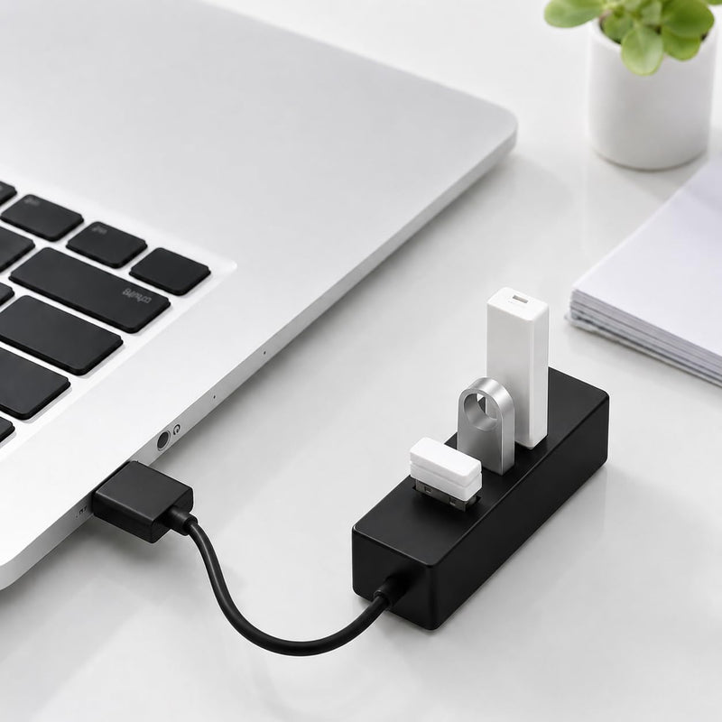USB 2.0 Hub 4 Port, Portable USB Hub for Laptop Desktop Keyboard Mouse and Flash Drive black