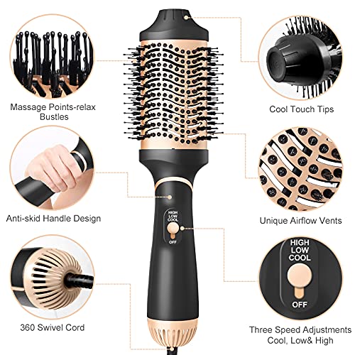 Hair Dryer Brush Blow Dryer in One Step, Upgraded 4 in 1 Hair Dryer and Styler Volumizer with Negative Ion Anti-frizz Ceramic Titanium Barrel Hot Air Styler Hair Straightener