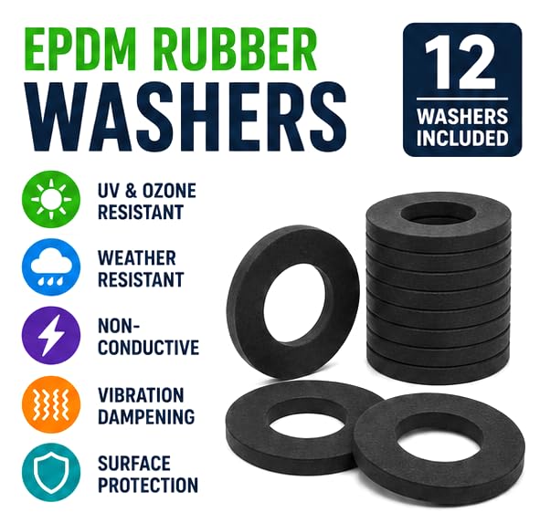 7/16" ID x 1" OD x 1/16" EPDM Rubber Flat Washers for Electrical Enclosures & Equipment Mounting, 12 Pack