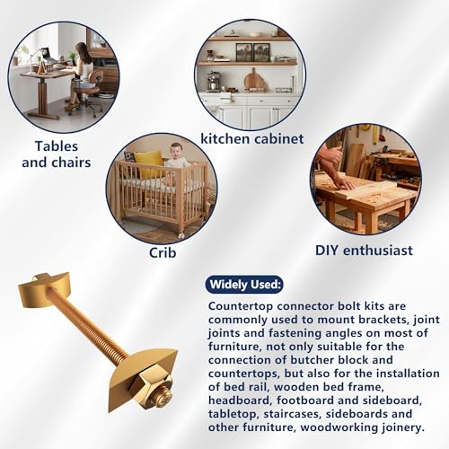 Countertop Joint Connectors, 12 Sets M8x100mm Miter Bolts & Draw Bolts, Heavy Duty Furniture Fastening Kit for Butcher Block, Bed Frame Hardware, Stair Assembly & Wood Joinery – Zinc-Plated