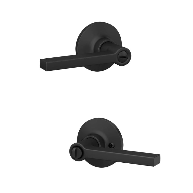 Straight Lever with Round Trim Bedroom and Bathroom Door Handle, Matte Black Finish