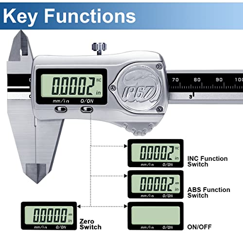 Kynup Digital Caliper, 6 Inch IP67 Waterproof Caliper Measuring Tool Silver
