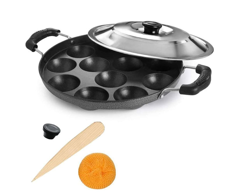 Non Stick Appam Pan,Appam Maker,12 Pits Appam Maker, Nonstick Appam Pan,Appa Chetty Paniyaram Pan Patra, (Medium Size)