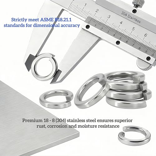 63 Pcs 7/16" Spring Lock Washers, 18-8(304) Stainless Steel, ASME B18.21.1 Compliant, Anti-Loosing Split Lock Washers for US Industrial Automotive Machinery High-Vibration Equipment 7/16" 63PCS US customary