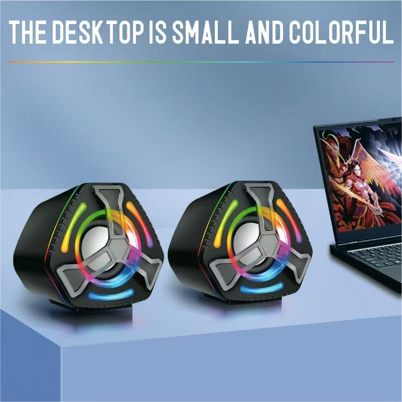 Computer Speakers, 7-Color RGB Lights, Headphone Jack, Enhanced Bass & Volume Control, USB Powered Gaming Speakers for Laptop, Monitor, PC, Tablet and Phone