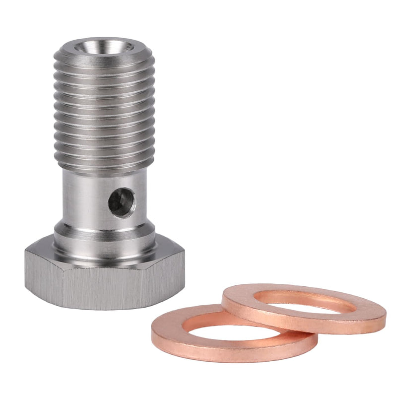 M10x1.0 Metric Stainless Steel Single Banjo Bolt Brake Fitting Adapter 20mm Long with Copper Washers M10x1.0, 20mm Long