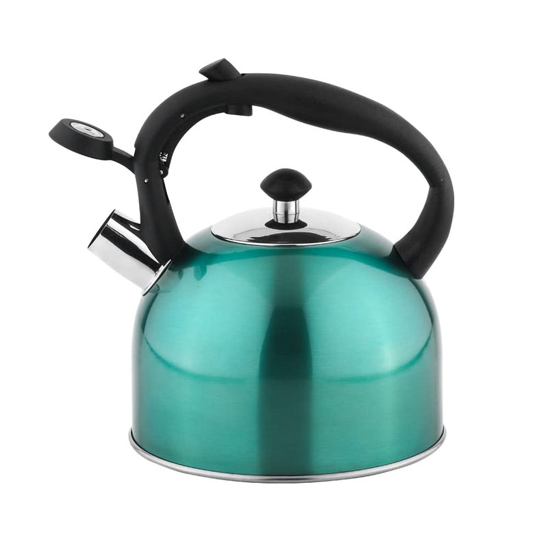 Amazon Basics Stovetop Whistling Tea Kettle, Fast Boiling, Stainless Steel, Food Grade, Ergonomic Handle, 2.3 Liter, Teal 2.3 Liters