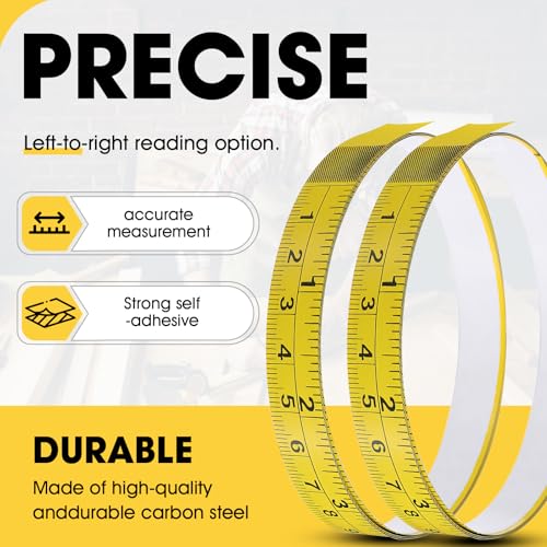 Adhesive Measuring Tape, 1/2" Wide Steel Peel and Stick Tape Measure Right to Left 78" 2PCS Yellow
