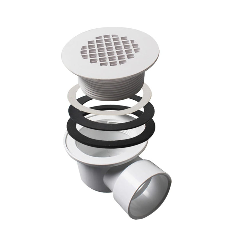 Low Profile Shower Drain Kit for 2” Side Outlet Shower Drain，with 1.5“ Adapter Match 1 1/2 Low Profile Drain，PVC Side Discharge Drain with Perforated Strainer