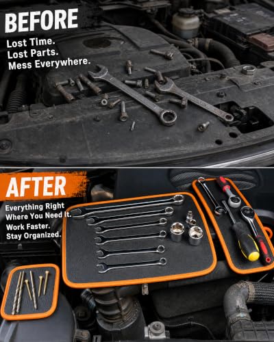3-PCS Flexible Magnetic Tool Mat Set, Magnetic Organizer for Tools, Screws, Nuts & Metal Parts, Scratch-Free Design for Garage, Workshop & Auto Repair, Mechanic Gifts L x 1 pcs; M x 1 pcs; S x 1 pcs