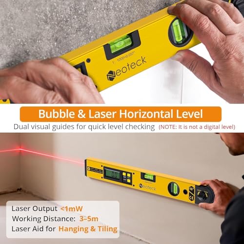 Neoteck 225° Aluminum Digital Angle Finder with Laser (Class 2 Laser,<1mW) Golden