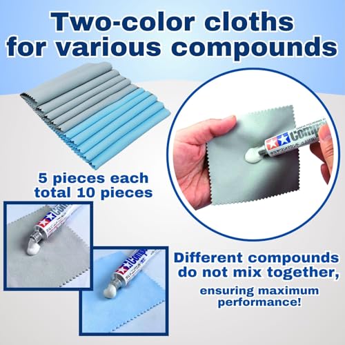 Tamiya Polishing Paste Fine Compound 87069＆Finishing Compound 87070＆Compound Applicator Cloths in Two Colors, 5 Sheets Each, Total 10 Sheets Set